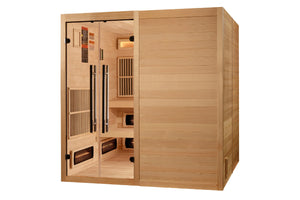 Golden Designs 2025 "Toledo" 6-Person Indoor Hybrid Sauna (Full Spectrum and Harvia Traditional Stove)