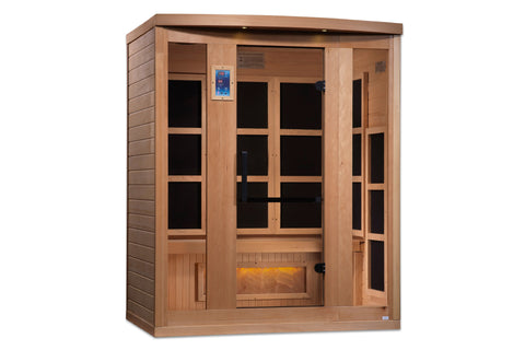 Golden Designs "Hotel" 3-Person Full Spectrum Near-Zero EMF FAR Infrared Sauna w/ Himalayan Salt Bar