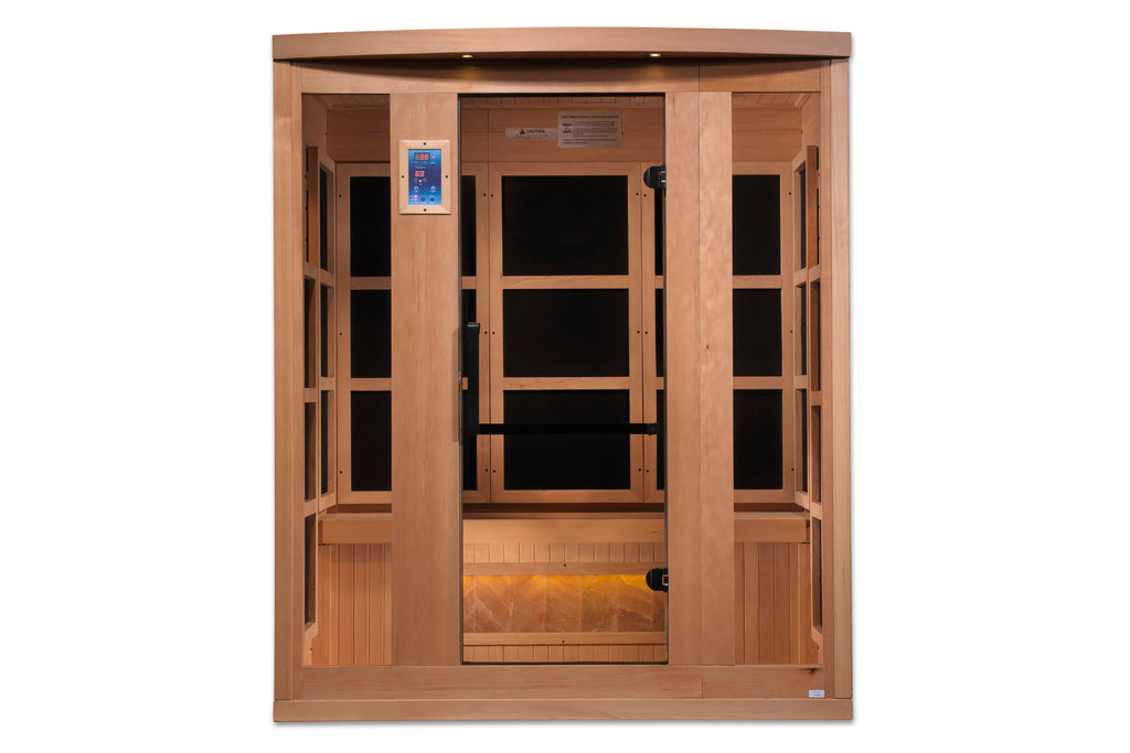 Golden Designs "Hotel" 3-Person Full Spectrum Near-Zero EMF FAR Infrared Sauna w/ Himalayan Salt Bar