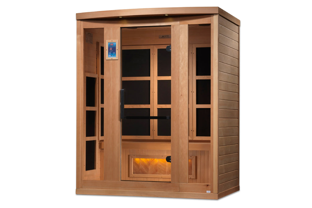 Golden Designs "Hotel" 3-Person Full Spectrum Near-Zero EMF FAR Infrared Sauna w/ Himalayan Salt Bar