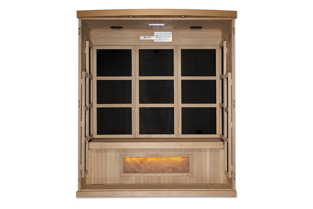 Golden Designs "Hotel" 3-Person Full Spectrum Near-Zero EMF FAR Infrared Sauna w/ Himalayan Salt Bar