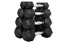 Load image into Gallery viewer, Warrior Rubber Hex Dumbbell Set w/ Rack (5-50lbs) (IN-STORE PICK-UP SPECIAL)
